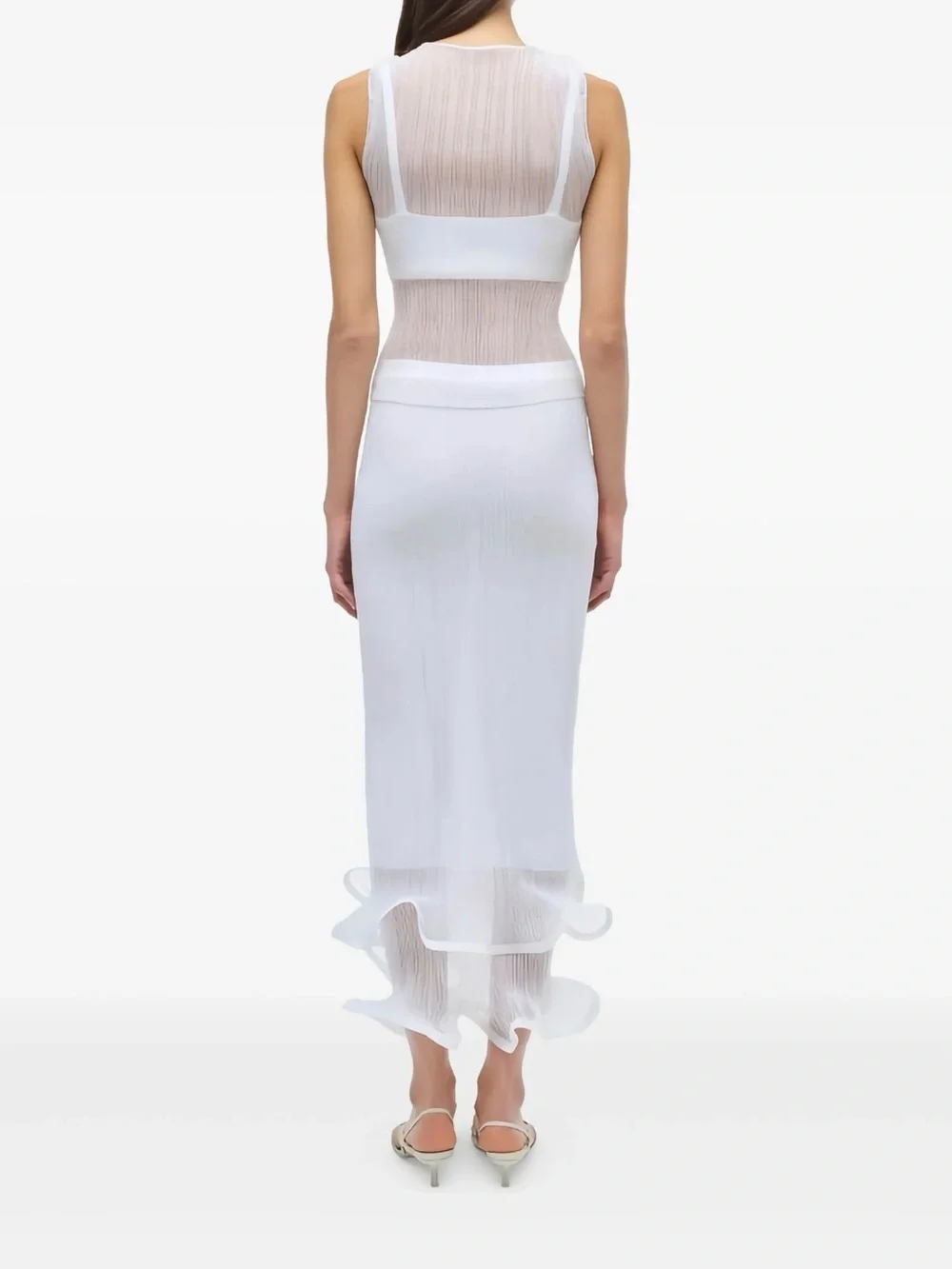 Jonathan Simkhai White Sheer Ruffled Dress Set Skirt Top L XL